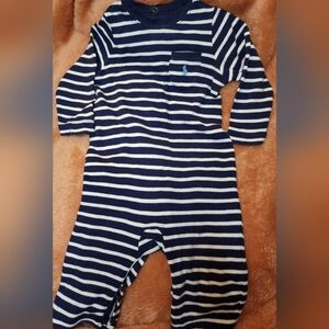 Ralph Lauren Navy and White Striped Kids Footie 6 Months 100 % Cotton